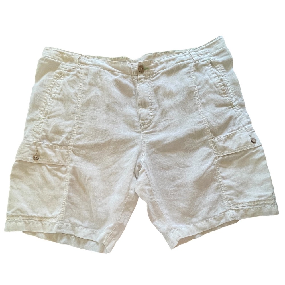 Tommy Bahama Linen Cargo Shorts Men Relax 42 White Coastal Beach Preppy